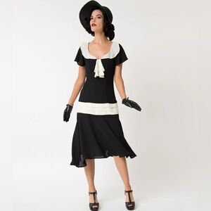 NWT Unique Vintage 1920s Black & Cream Wilshire Flapper Day Dress